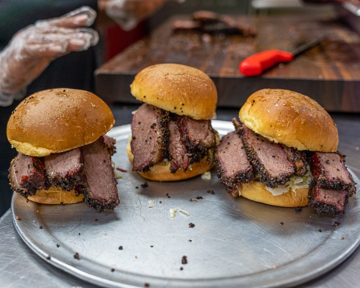 Halal beef brisket sandwiches on brioche buns. Photo by Elmer Argueta for L.A. TACO.