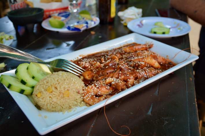 Shrimp in Salsa Macha, one of Penuela's most-ordered shrimp dishes.