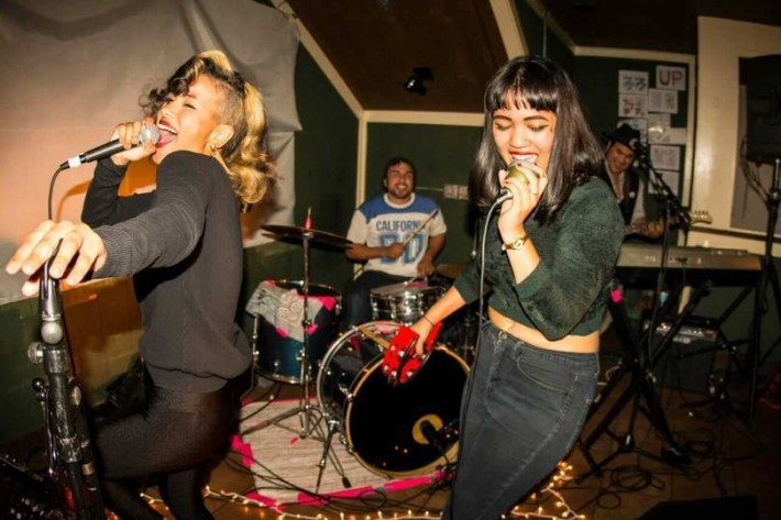 Miranda on the left performing with her sister, Photo courtesy of Miranda Ynez