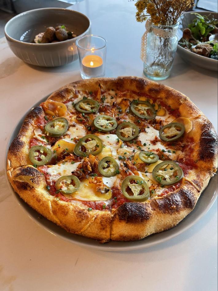 Kimchi jalapeño pizza at Olivia.