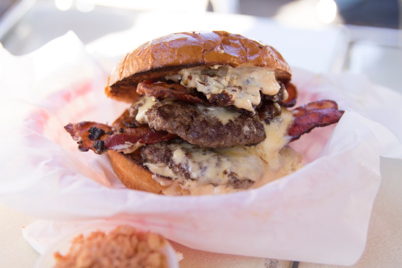  Monday - The Klogger - 2x Nebraska Angus Beef Patties with House Made Cheese, Applewood Smoked Bacon, Bourbon Bacon Jam, Bacon’d Burger Dressing and Onion on a Seedless Bun. Served with a side of Pork Rind Dust. Inspired by The Simpsons
