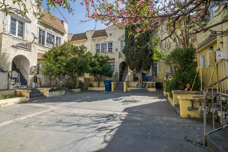 The courtyard of the Mathews Street apartment complex