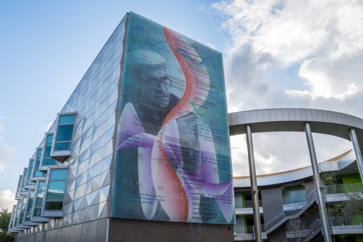 Jaime Escalante mural at Garfield High School that features a timeline of the teacher’s life and career. Photo by Jared Cowan for L.A. TACO.