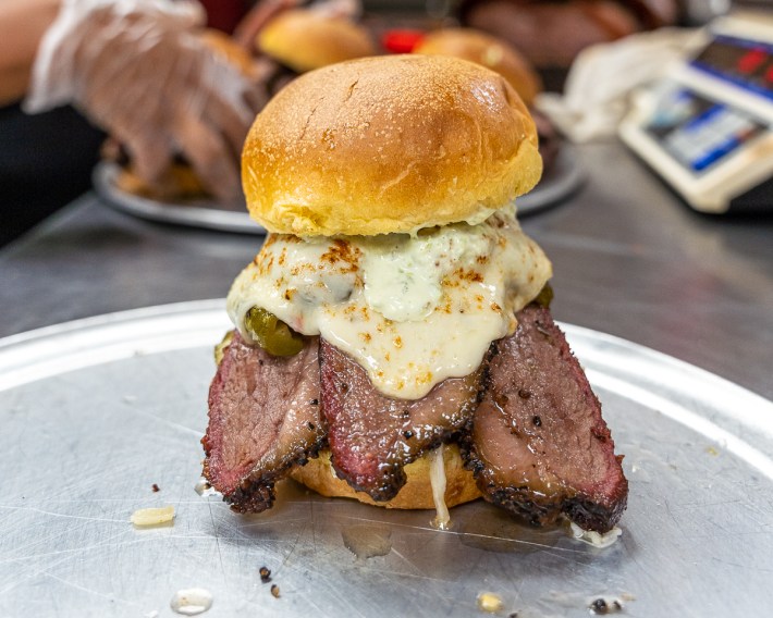 Halal beef brisket sandwiches on brioche buns. Photo by Elmer Argueta for L.A. TACO.