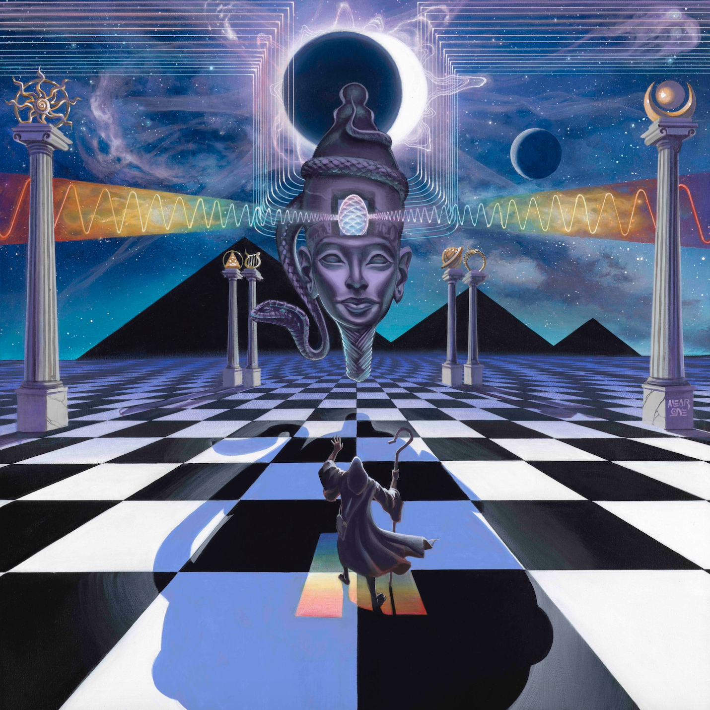 Album Cover of a face with rainbows shooting out