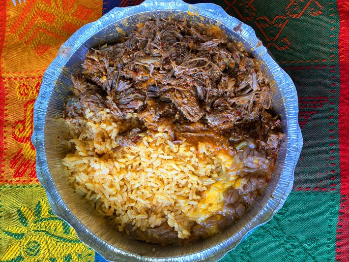 Birria plate (para to-go) from Zacatecas Restaurant. Photo by Memo Torres.